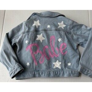 Toddler Girls Denim Jean Jacket Custom Hand Painted Pink Handmade Babe Size 3T